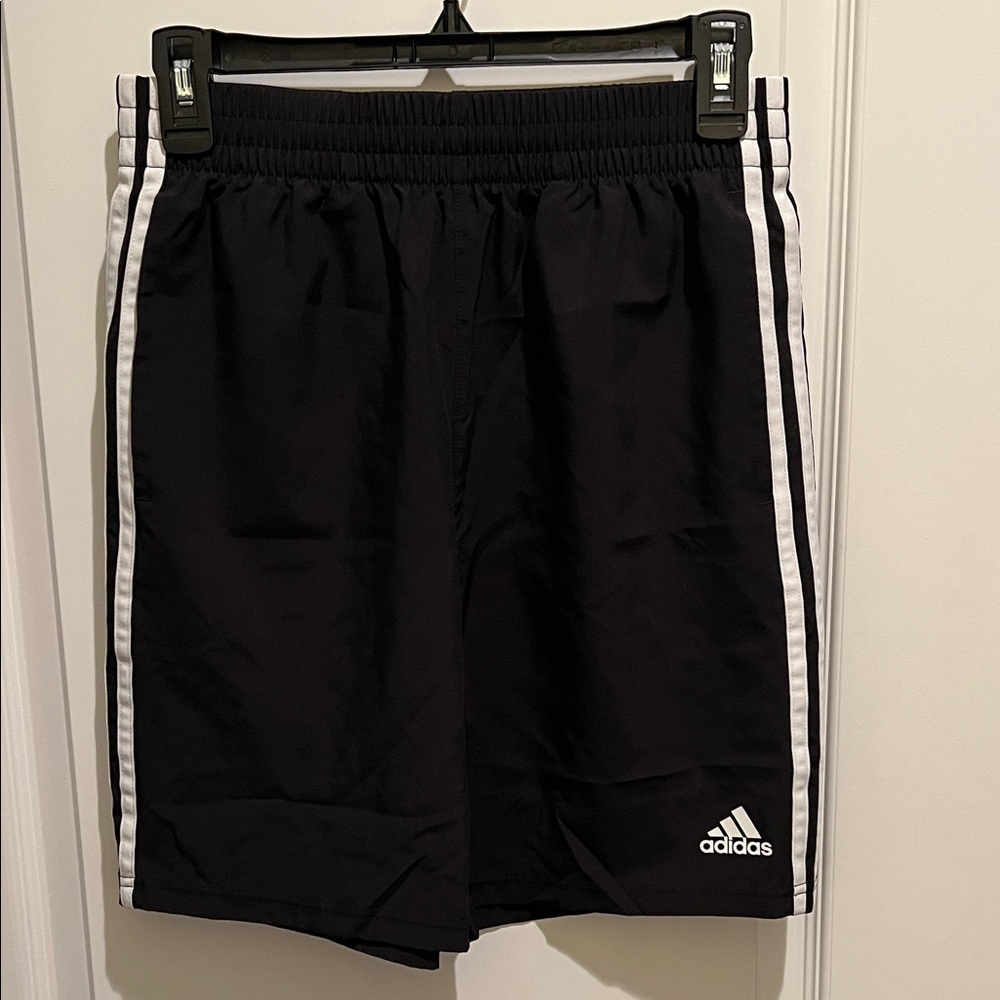 Adidas Men's Black Shorts with White Stripes